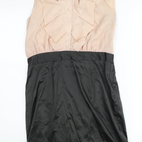 Miss Selfridge Women Beige Black Ruffle Sheath Dress Size 12
