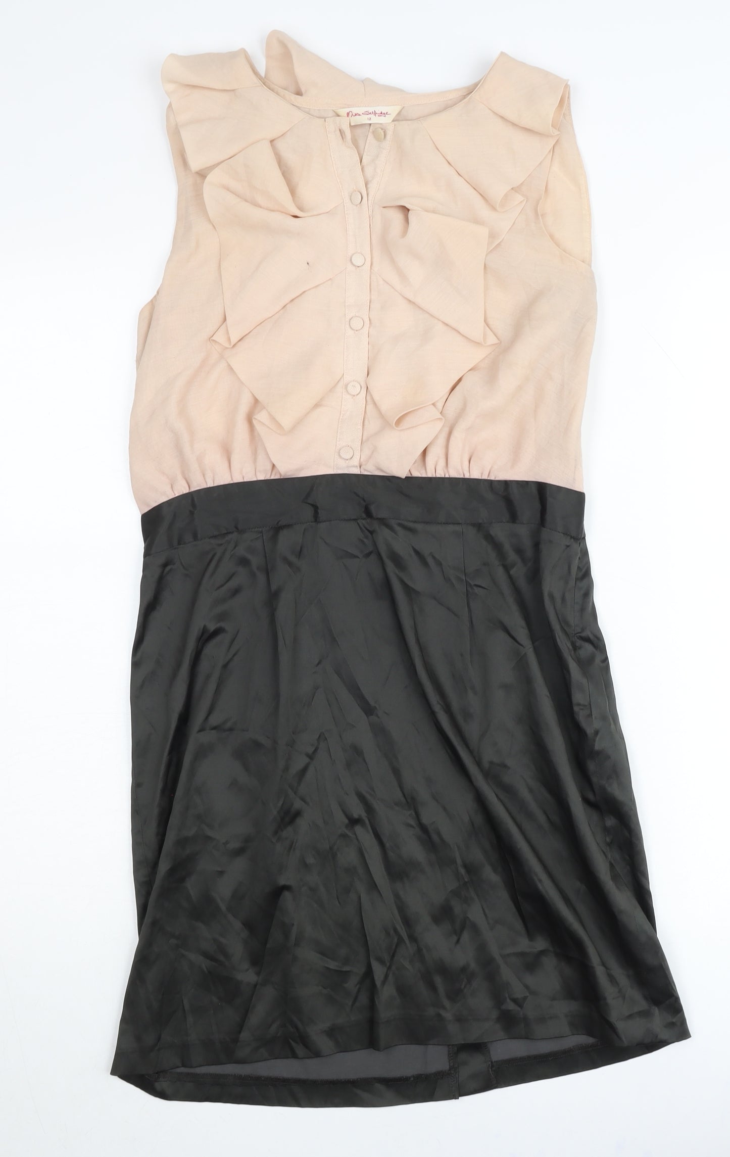 Miss Selfridge Women Beige Black Ruffle Sheath Dress Size 12