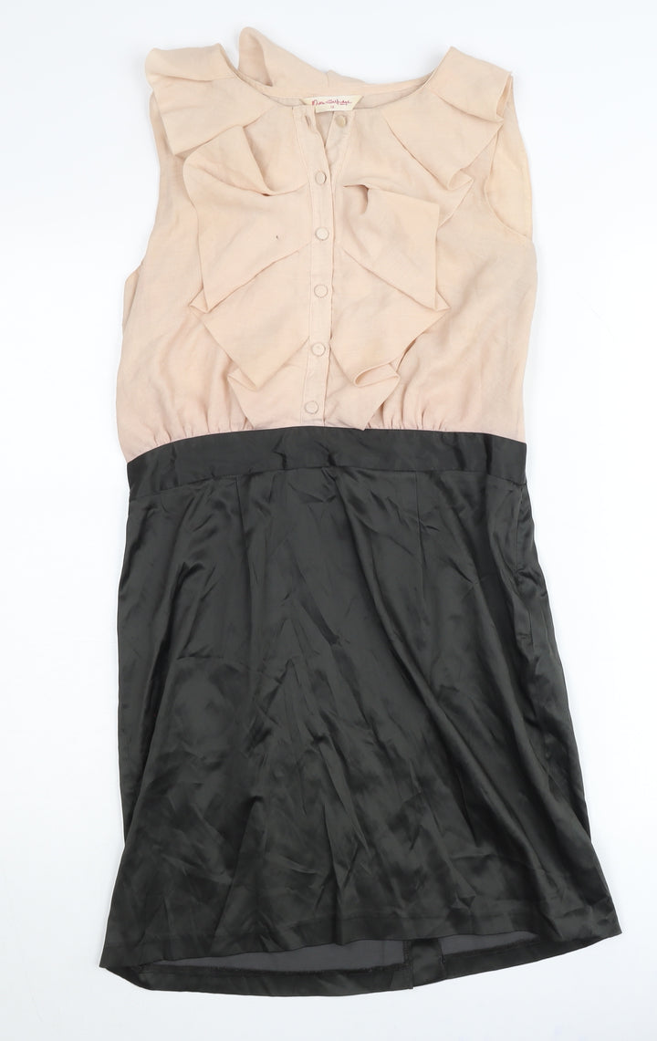 Miss Selfridge Women Beige Black Ruffle Sheath Dress Size 12