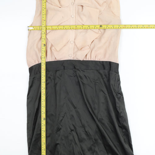 Miss Selfridge Women Beige Black Ruffle Sheath Dress Size 12