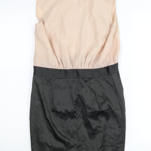 Miss Selfridge Women Beige Black Ruffle Sheath Dress Size 12