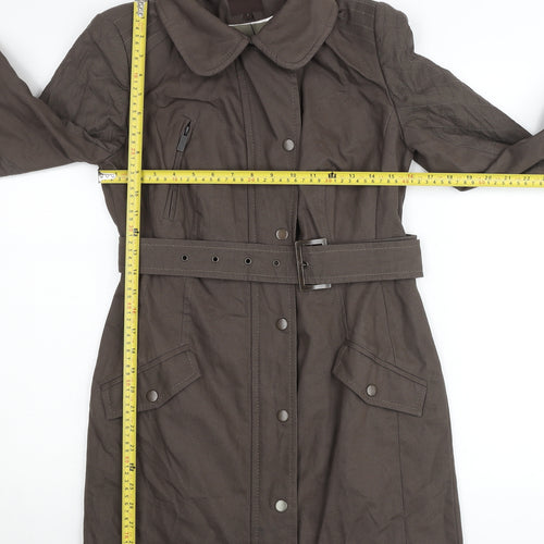 Next Womens Brown Trench Coat Size 6 Belted Long Sleeve Classic Workwear