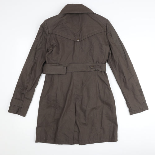 Next Womens Brown Trench Coat Size 6 Belted Long Sleeve Classic Workwear