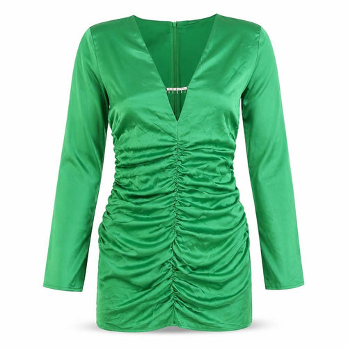 Zara Women’s Green Satin Bodycon Mini Dress M Long Sleeve Party