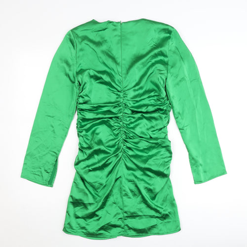 Zara Women’s Green Satin Bodycon Mini Dress M Long Sleeve Party