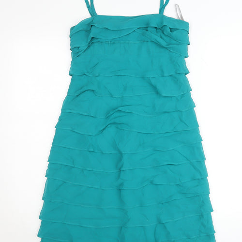 Red Herring Women’s Green Sheath Dress Size 8 Sleeveless Chiffon Ruffle