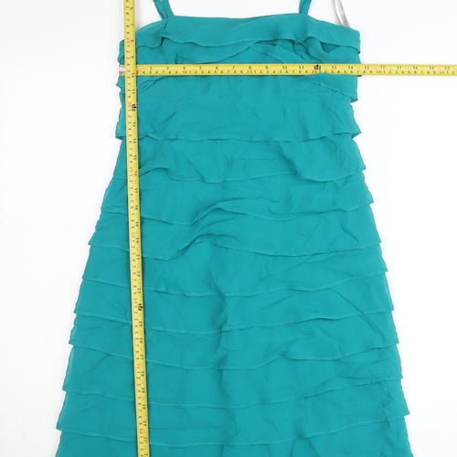 Red Herring Women’s Green Sheath Dress Size 8 Sleeveless Chiffon Ruffle