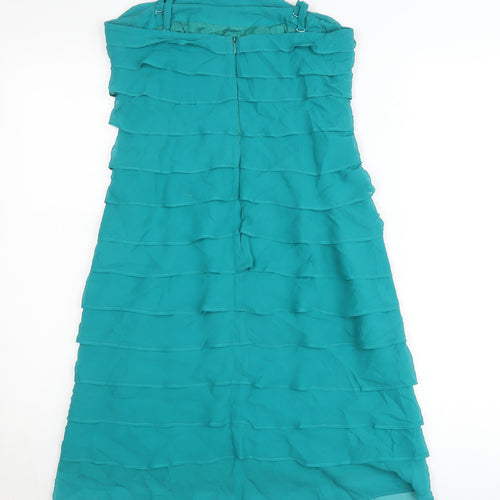 Red Herring Women’s Green Sheath Dress Size 8 Sleeveless Chiffon Ruffle