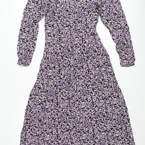 H&M Women’s Multicoloured Floral Midi Dress Size 8 V-Neck