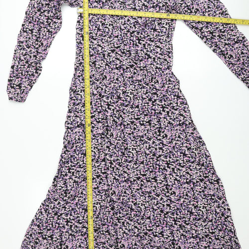 H&M Women’s Multicoloured Floral Midi Dress Size 8 V-Neck
