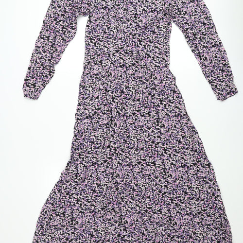 H&M Women’s Multicoloured Floral Midi Dress Size 8 V-Neck