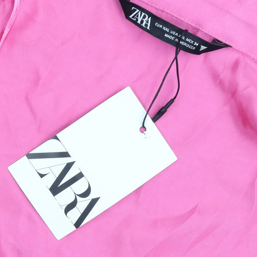 Zara Women Pink 2XL Satin Wrap Dress Long Sleeve Ruched Party
