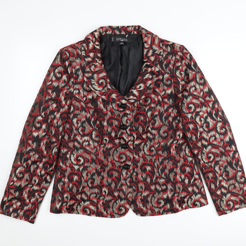 Kasper Women’s Red Black Silver Petite Abstract Jacquard Blazer Jacket Size 10P