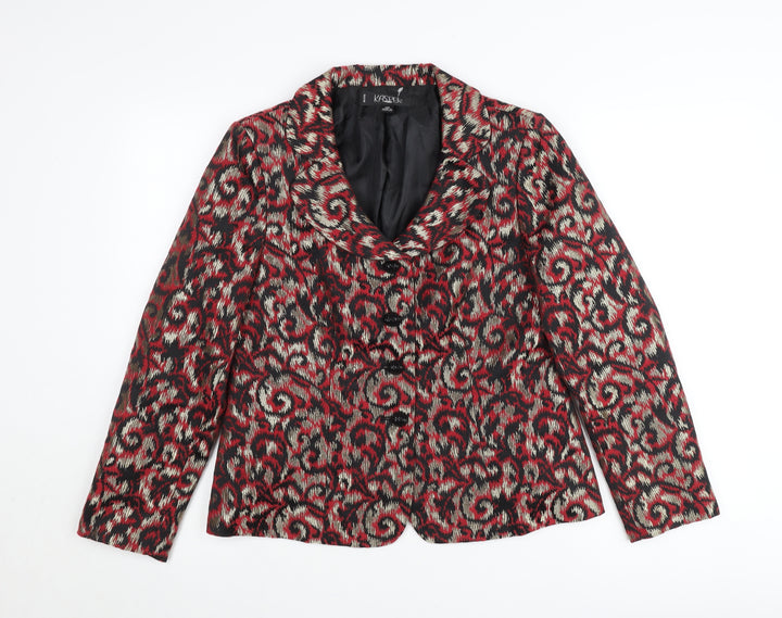 Kasper Women’s Red Black Silver Petite Abstract Jacquard Blazer Jacket Size 10P
