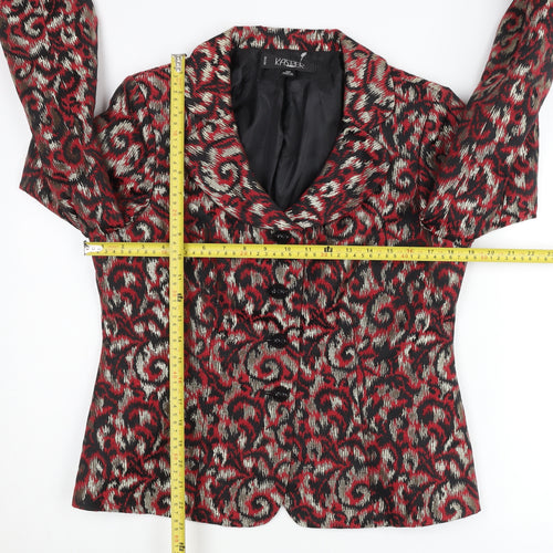 Kasper Women’s Red Black Silver Petite Abstract Jacquard Blazer Jacket Size 10P