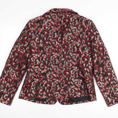Kasper Women’s Red Black Silver Petite Abstract Jacquard Blazer Jacket Size 10P