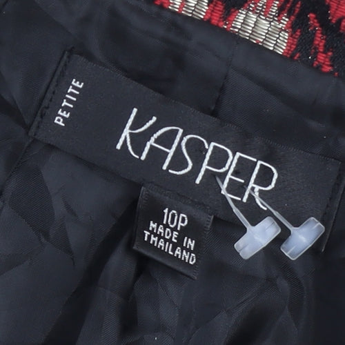 Kasper Women’s Red Black Silver Petite Abstract Jacquard Blazer Jacket Size 10P