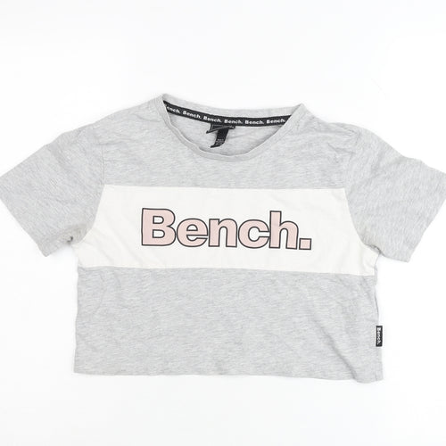 Bench Girls Grey Cropped T-Shirt Logo Print 13-14 Years Casual Top