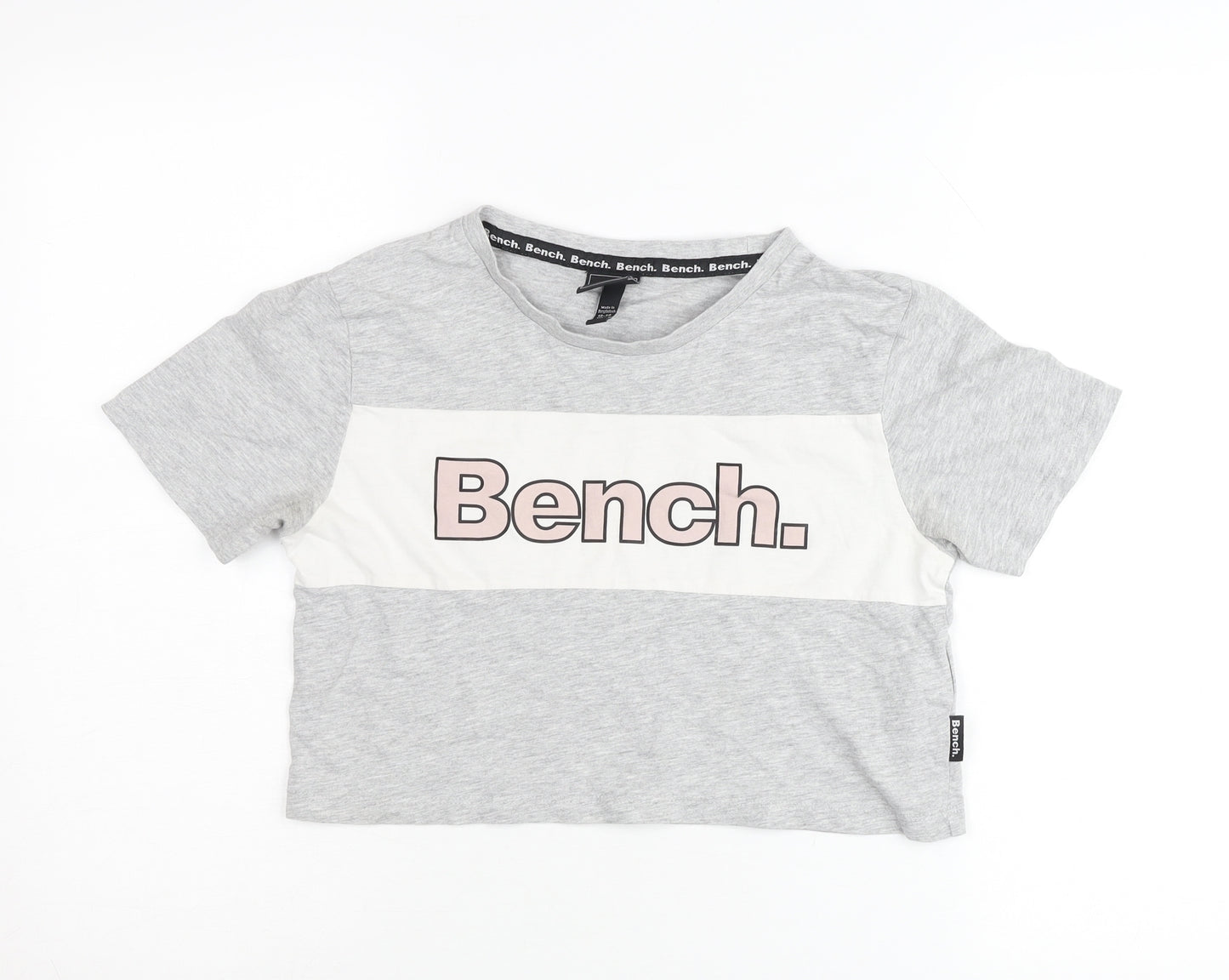 Bench Girls Grey Cropped T-Shirt Logo Print 13-14 Years Casual Top