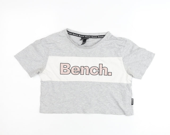 Bench Girls Grey Cropped T-Shirt Logo Print 13-14 Years Casual Top