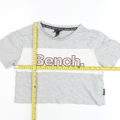 Bench Girls Grey Cropped T-Shirt Logo Print 13-14 Years Casual Top
