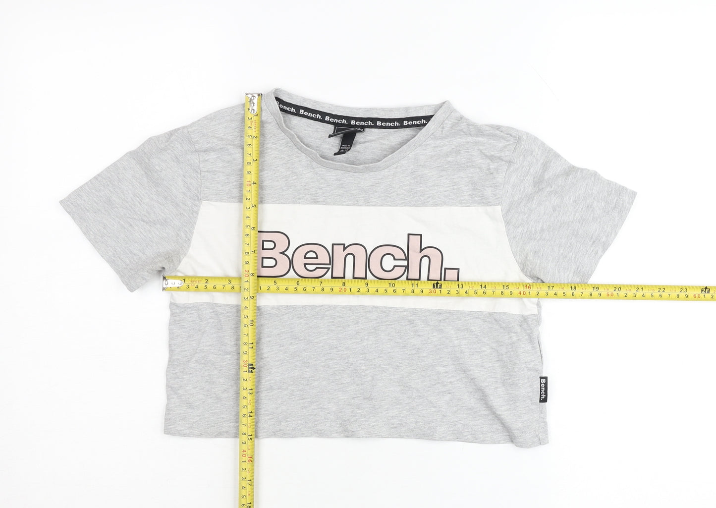 Bench Girls Grey Cropped T-Shirt Logo Print 13-14 Years Casual Top