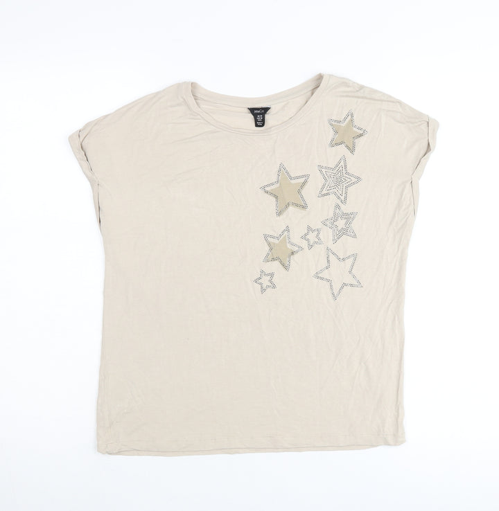 M&Co Women’s Beige Star Rhinestone T-Shirt UK 10 Short Sleeve