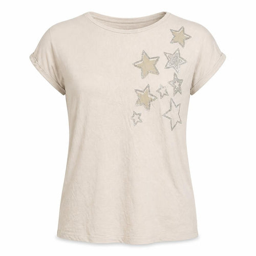M&Co Women’s Beige Star Rhinestone T-Shirt UK 10 Short Sleeve