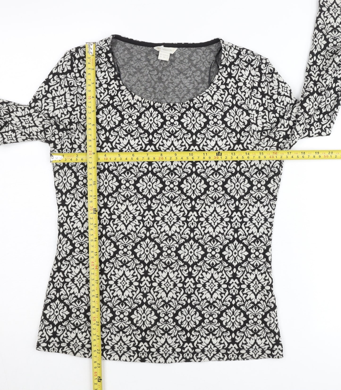 Monsoon Women’s Black Geometric Knit Tunic Blouse UK 12