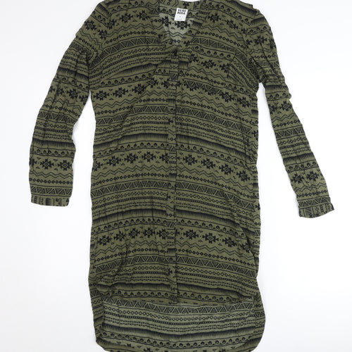 Vero Moda Women Green Tribal Shirt Dress M Long Sleeve Boho Casual