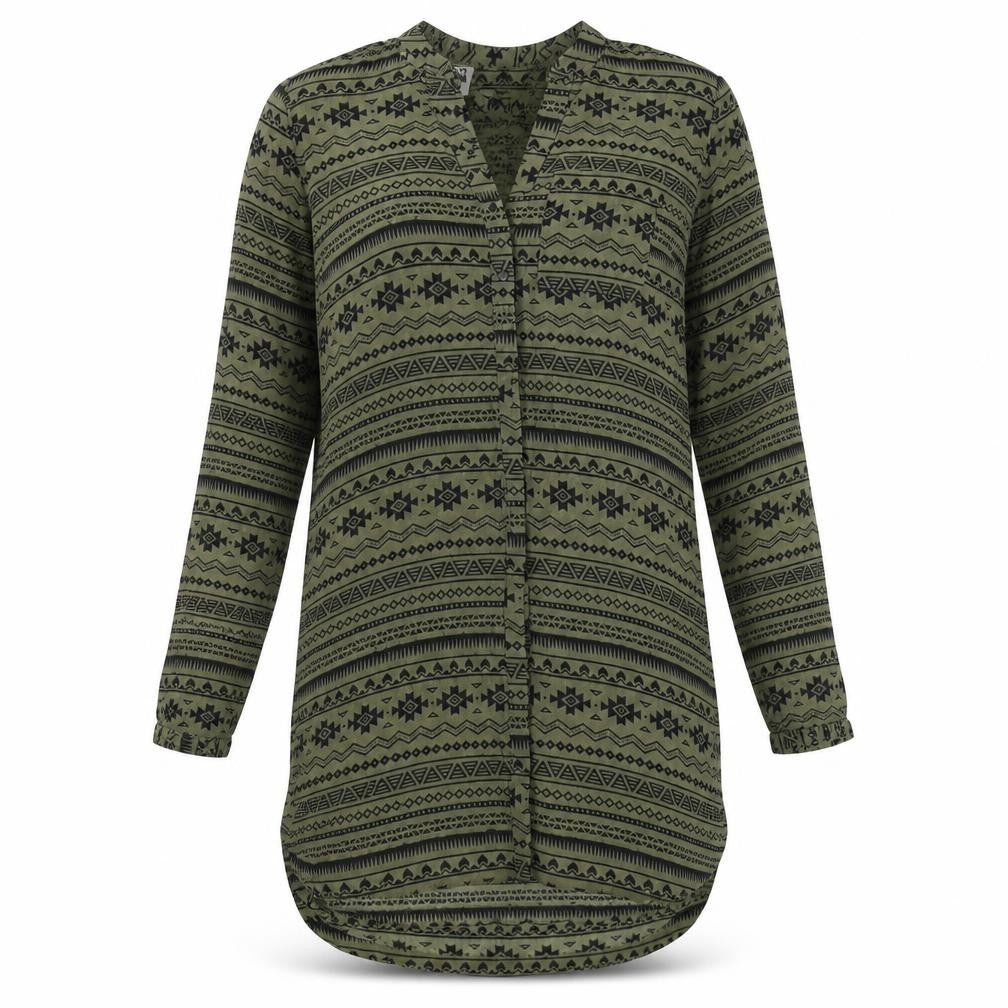 Vero Moda Women Green Tribal Shirt Dress M Long Sleeve Boho Casual