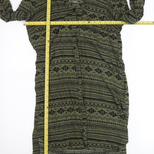 Vero Moda Women Green Tribal Shirt Dress M Long Sleeve Boho Casual