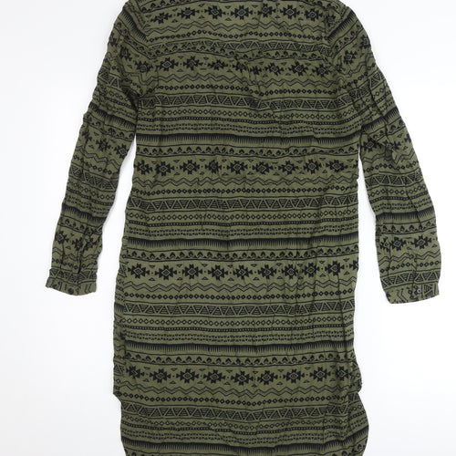 Vero Moda Women Green Tribal Shirt Dress M Long Sleeve Boho Casual