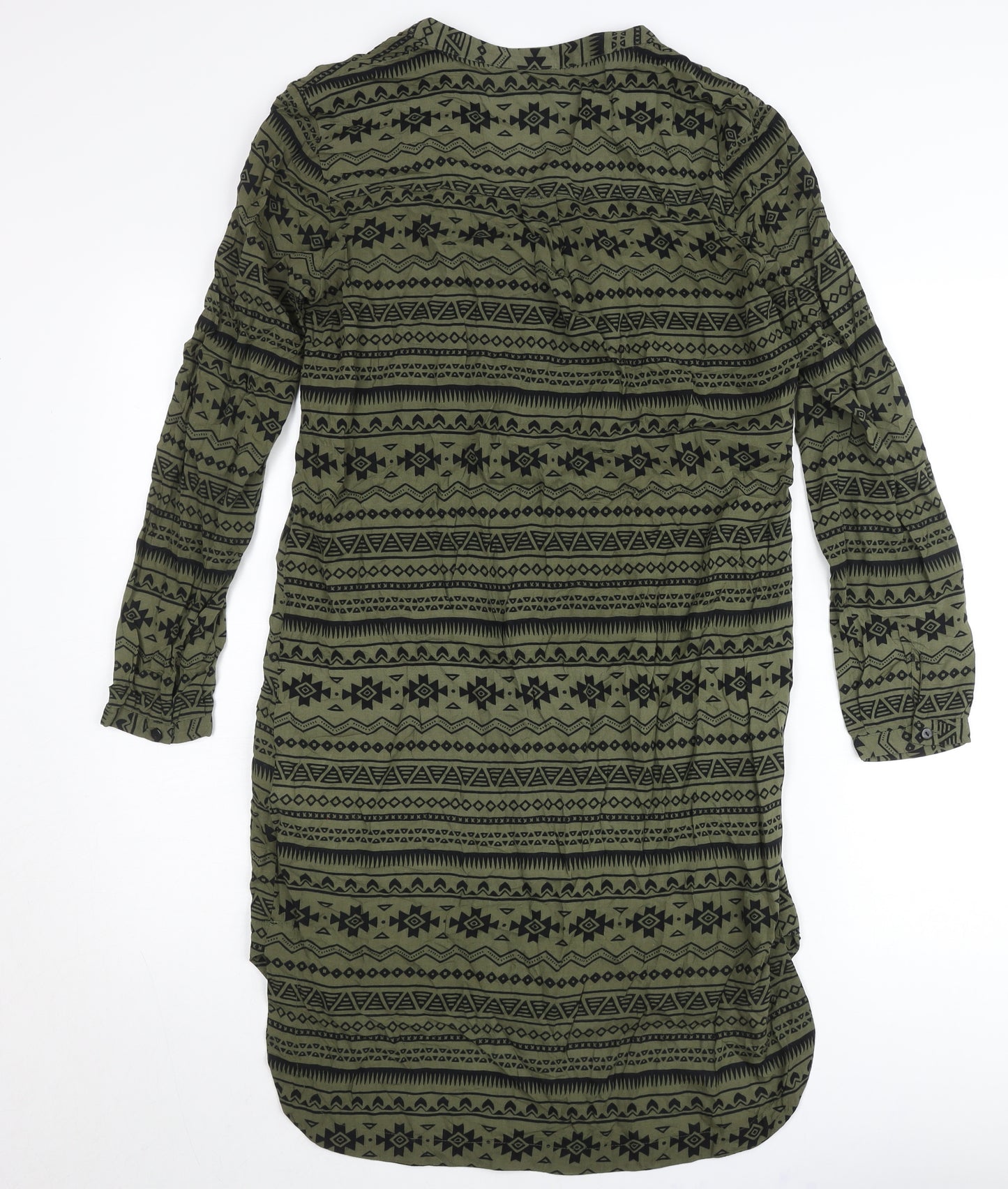 Vero Moda Women Green Tribal Shirt Dress M Long Sleeve Boho Casual