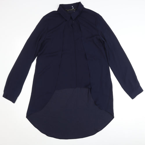 Zara Women Blue Long Sleeve Collared Blouse Size S