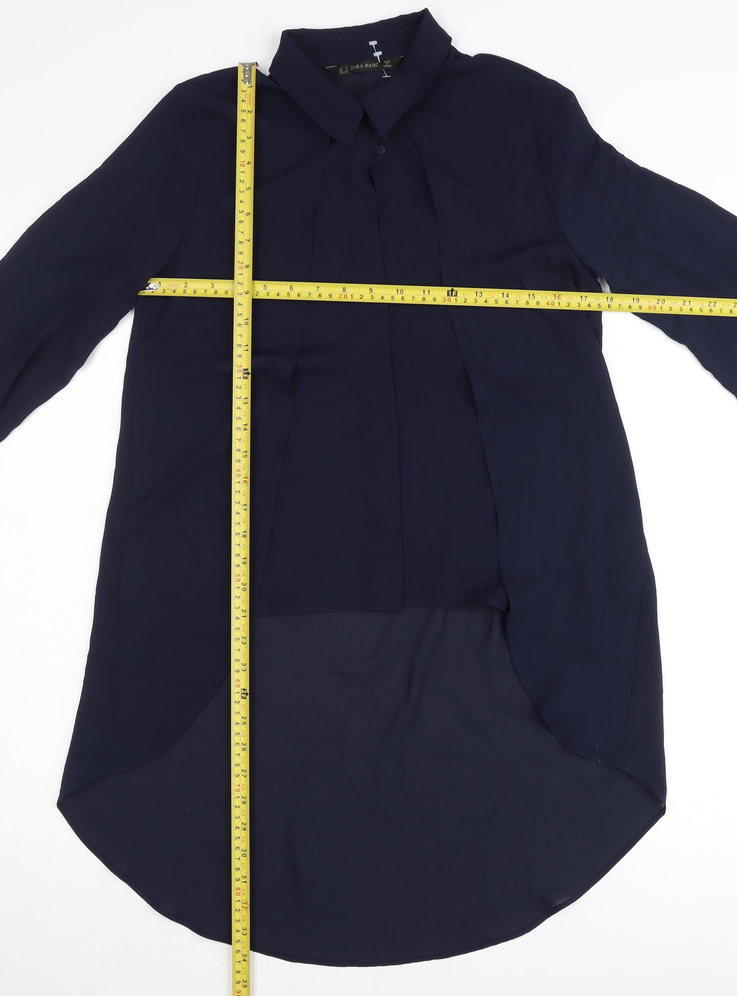 Zara Women Blue Long Sleeve Collared Blouse Size S