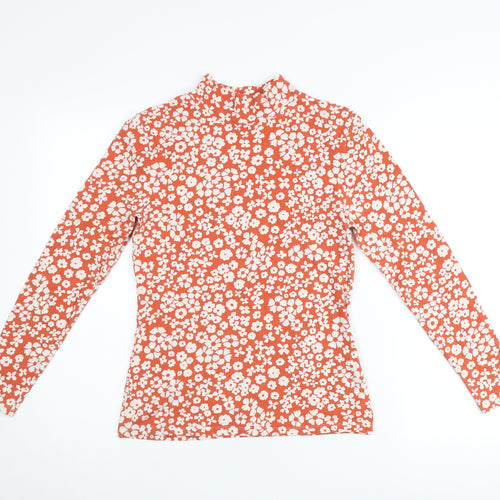 Marks and Spencer Women’s Red Floral Mock Neck Long Sleeve Top Size 10