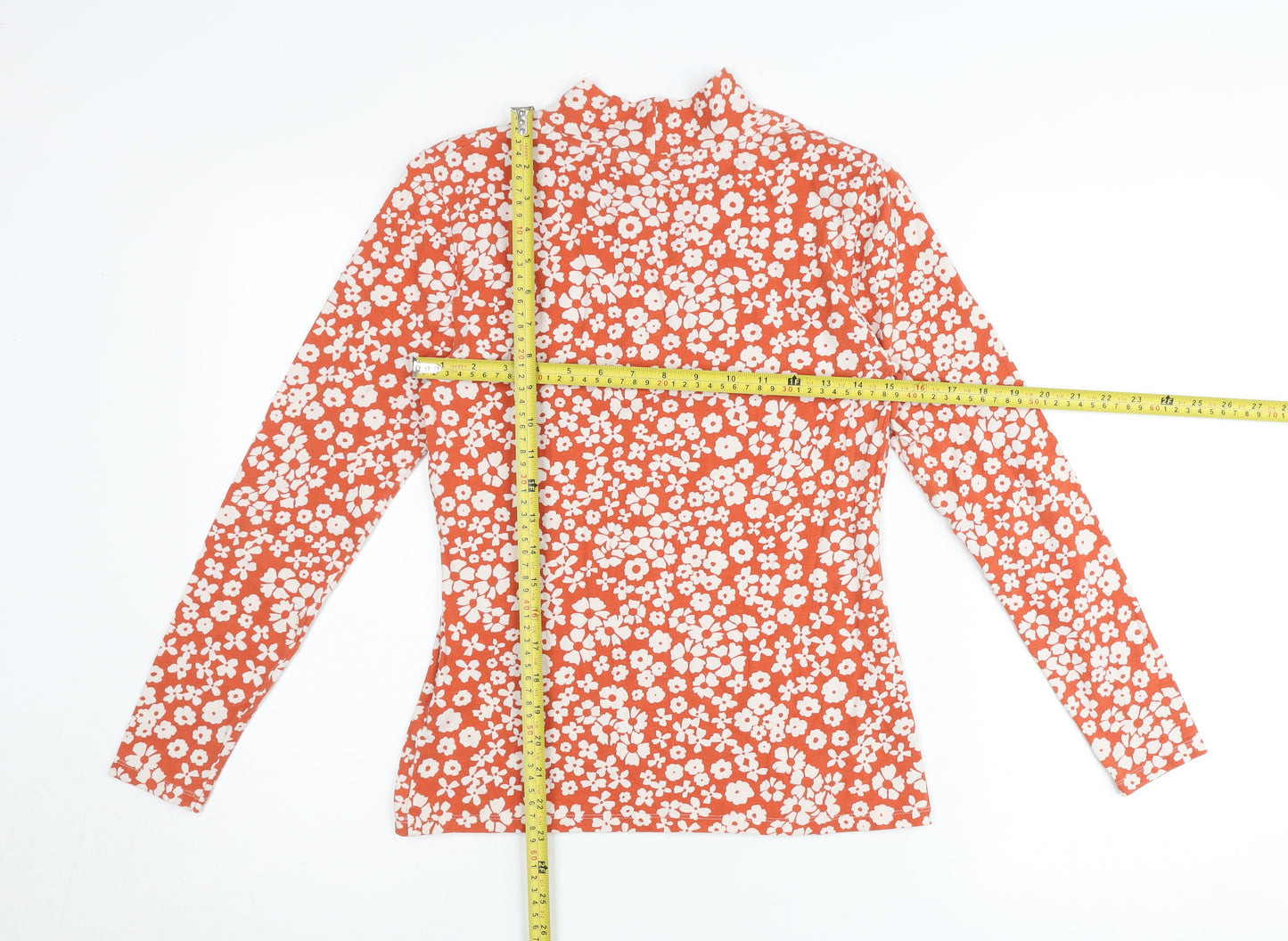 Marks and Spencer Women’s Red Floral Mock Neck Long Sleeve Top Size 10