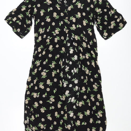 Atmosphere Women Black Floral Shift Dress Size 10 V-Neck Short Sleeve