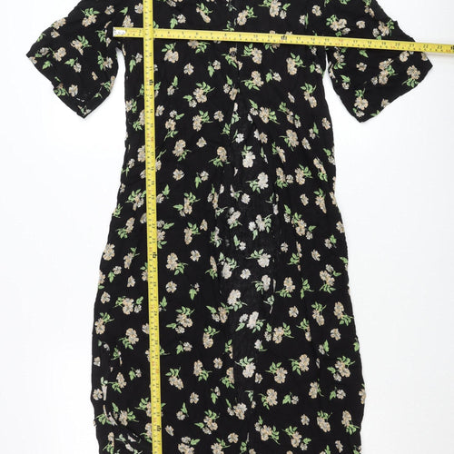 Atmosphere Women Black Floral Shift Dress Size 10 V-Neck Short Sleeve