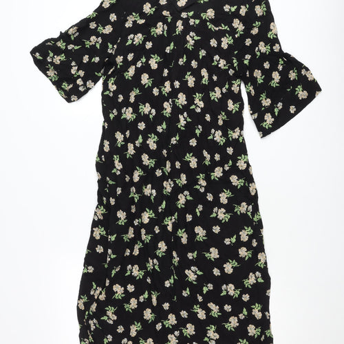 Atmosphere Women Black Floral Shift Dress Size 10 V-Neck Short Sleeve