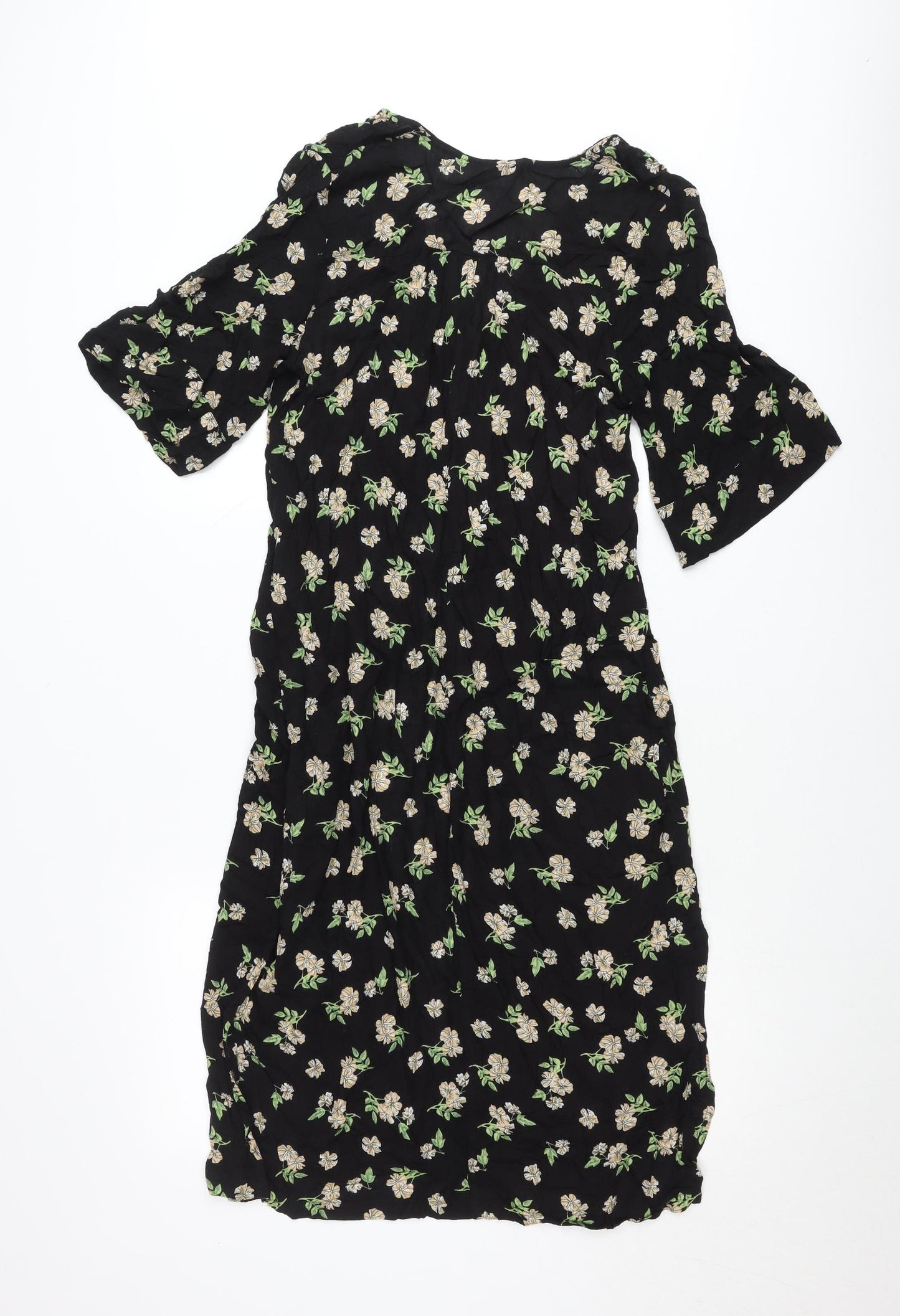 Atmosphere Women Black Floral Shift Dress Size 10 V-Neck Short Sleeve