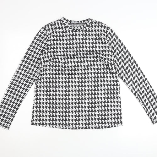 Principles Women’s Black White Houndstooth Long Sleeve Jersey Top Size 10