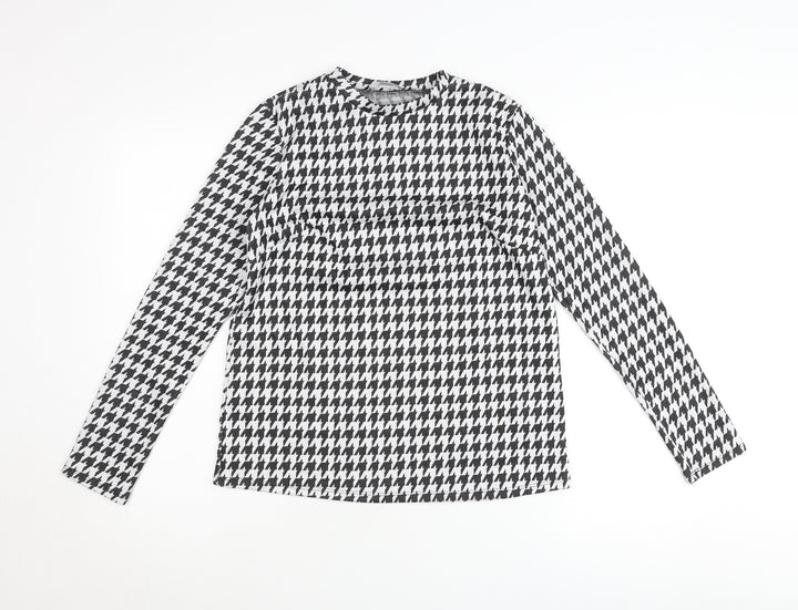 Principles Women’s Black White Houndstooth Long Sleeve Jersey Top Size 10