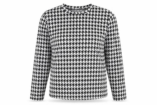 Front view of Principles Women’s Black White Houndstooth Long Sleeve Jersey Top, size UK 10