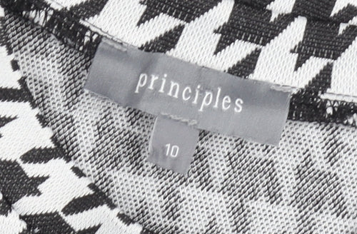 Principles Women’s Black White Houndstooth Long Sleeve Jersey Top Size 10