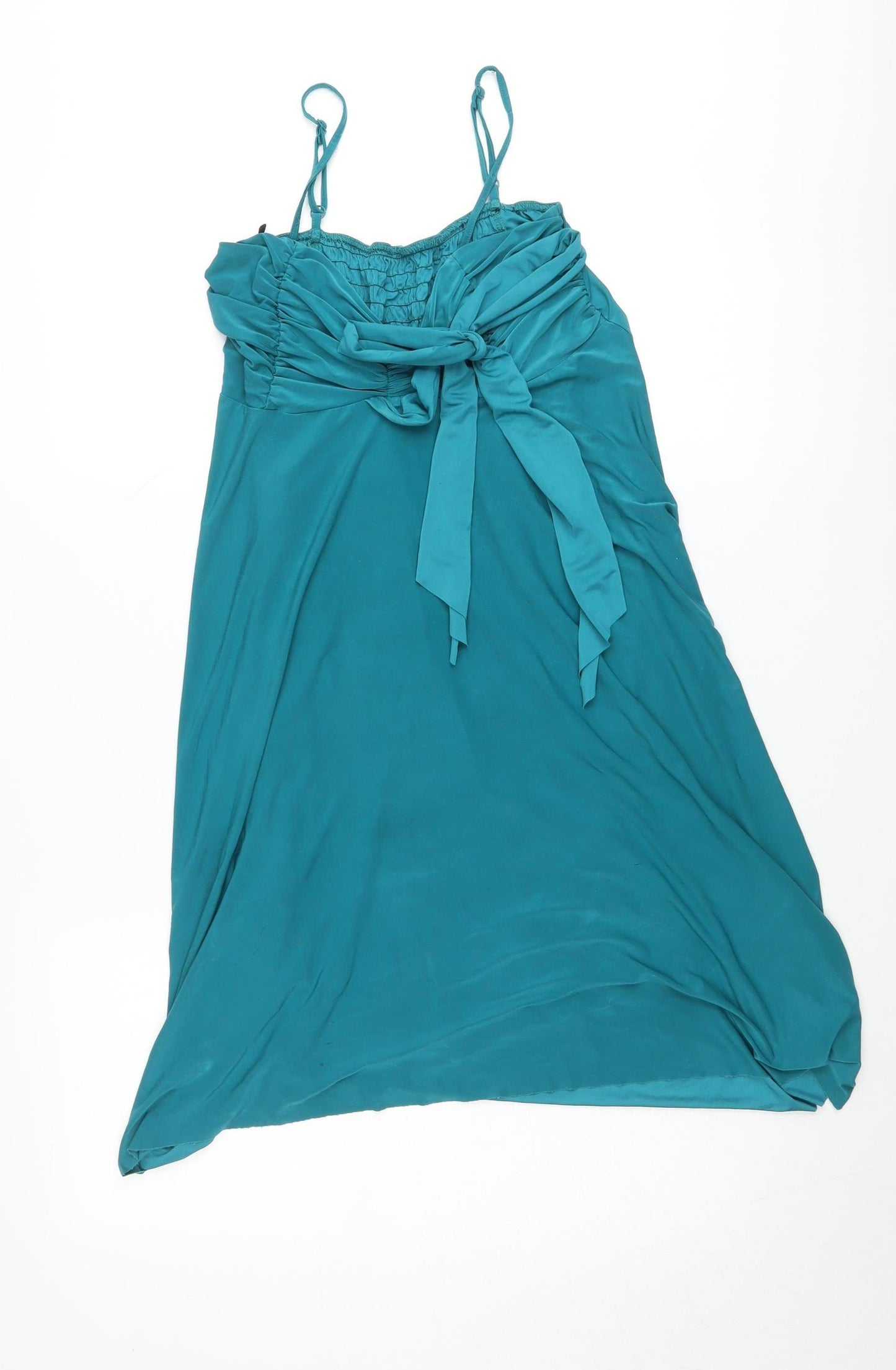 New Look Women’s Blue Slip Dress 12 Ruched Bow Detail Summer Holiday