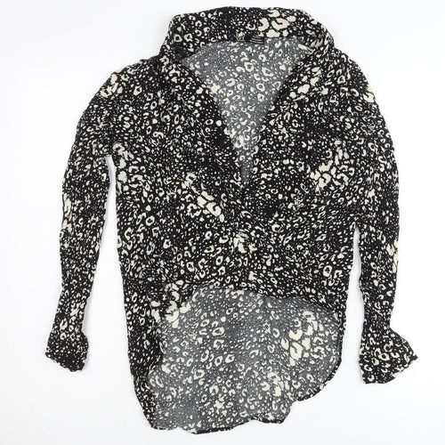 Zara Women Black Animal Print Wrap Blouse Size S Long Sleeve