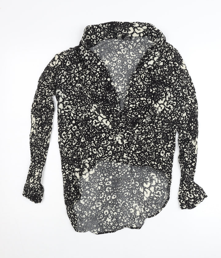 Zara Women Black Animal Print Wrap Blouse Size S Long Sleeve