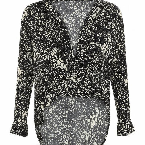 Zara Women Black Animal Print Wrap Blouse Size S Long Sleeve